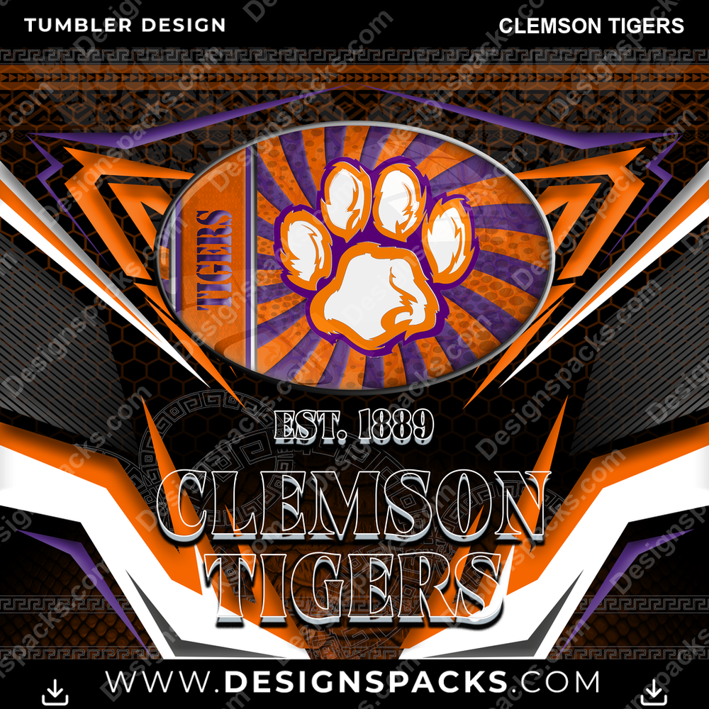 College Sport Tribal Clemson Tigers NCAA College Sport Tumbler Digital Wrap Design Download