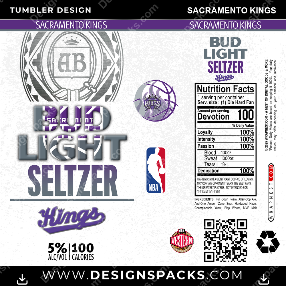 Basketball Bud Light Seltzer Sacramento Kings NBA Basketball Tumbler Digital Wrap Design Download