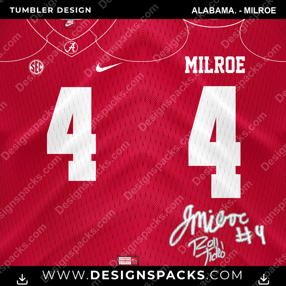 College Sport Jersey ALABAMA. - Milroe NCAA College Sport Tumbler Digital Wrap Design Download