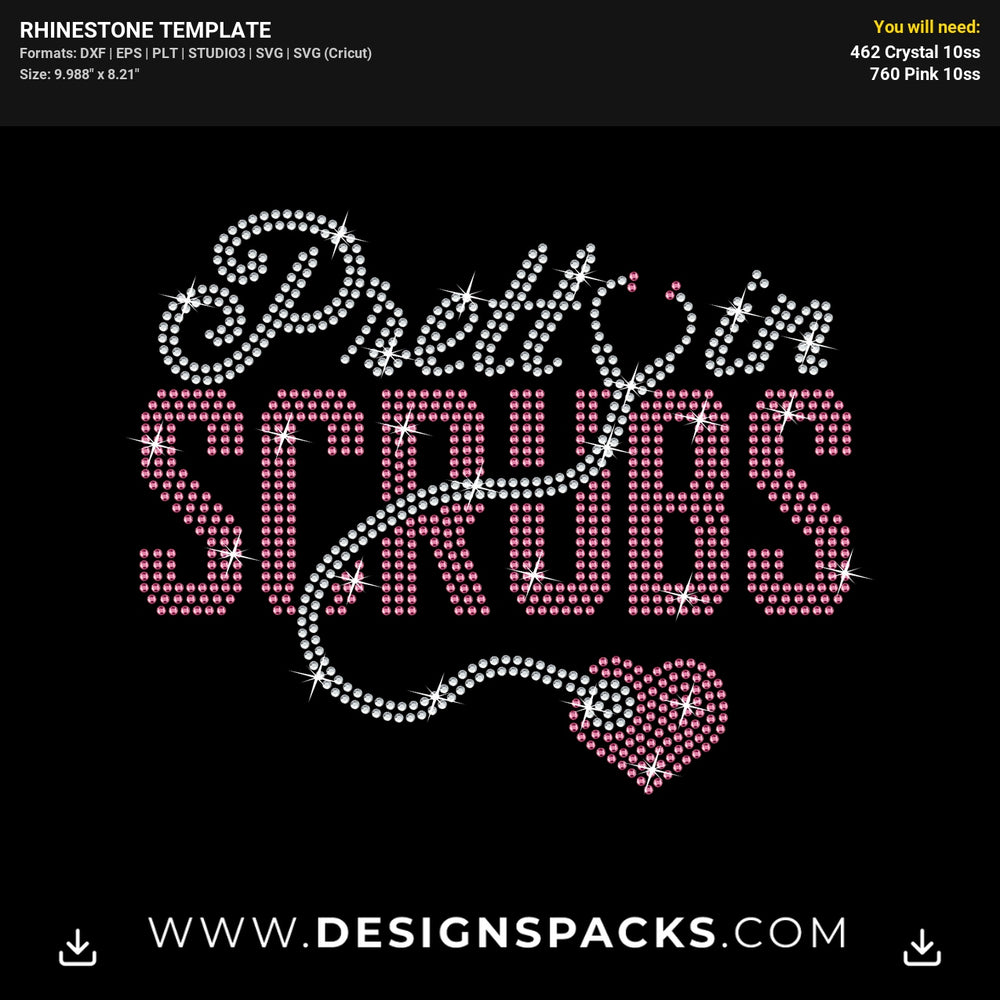 Pretty In Scrubs Nurse Rhinestone Digital Template