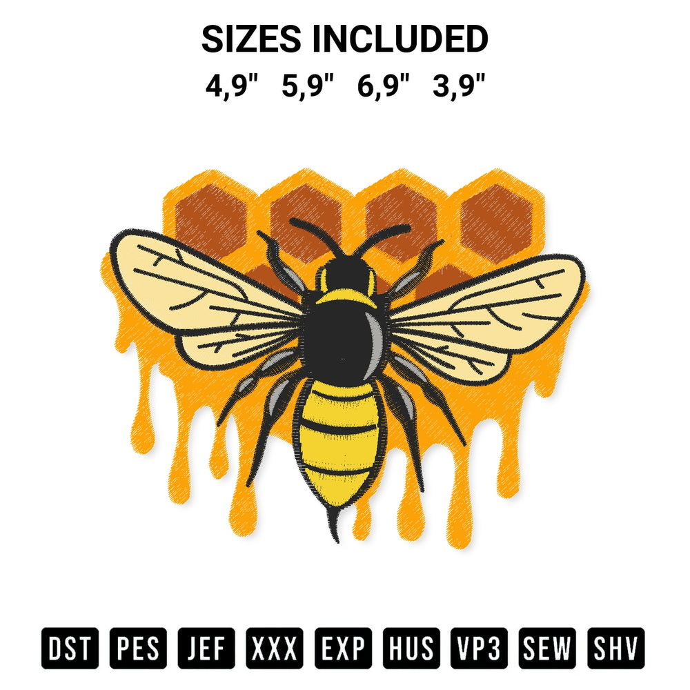 Create amazing crafts with the Honey Bee And Honeycomb Icon Cute Gifts Logo Embroidery Design embroidery file. High-quality digital download from Designspacks.com, perfect for beginners and pros. Available sizes: 4,9", 5,9", 6,9", 3,9".