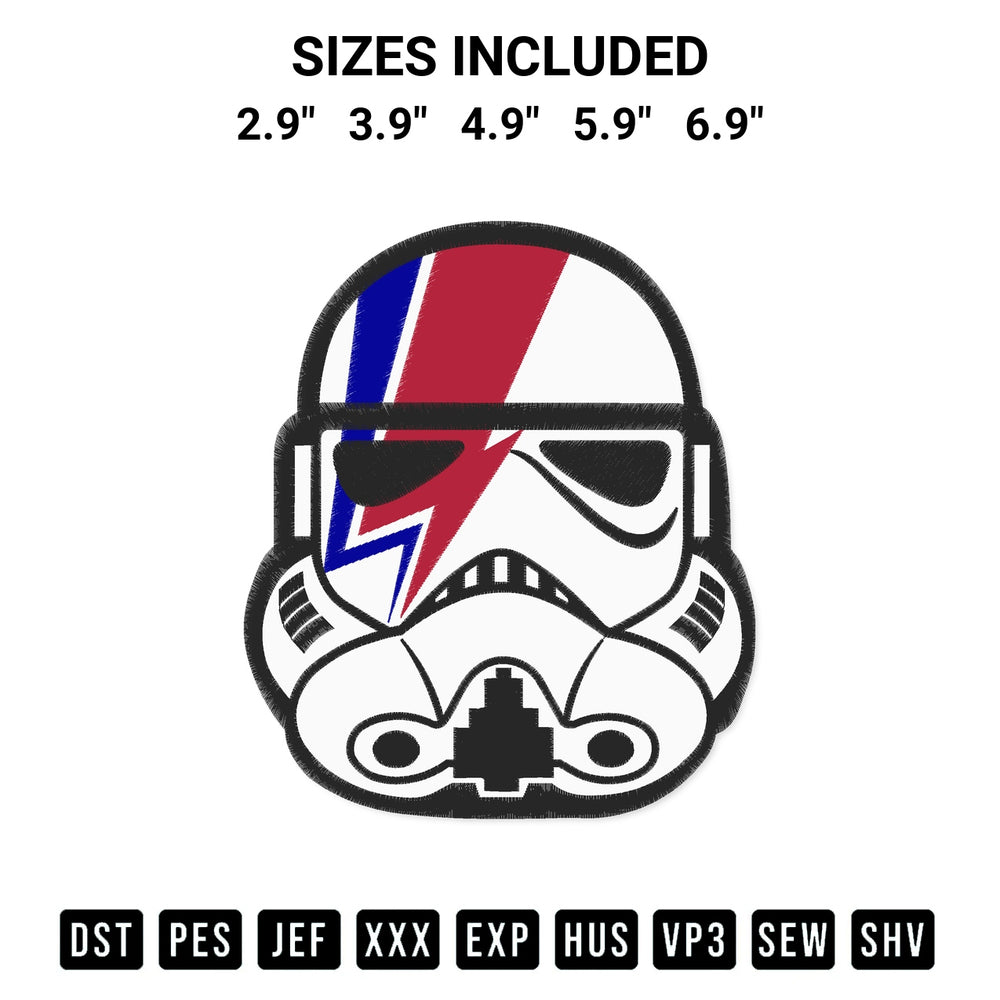 Transform your fabrics with the Stormtrooper Head Embroidery Design embroidery design. Instant access to premium digitized patterns at Designspacks.com. Available sizes: 2.9", 3.9", 4.9", 5.9", 6.9".