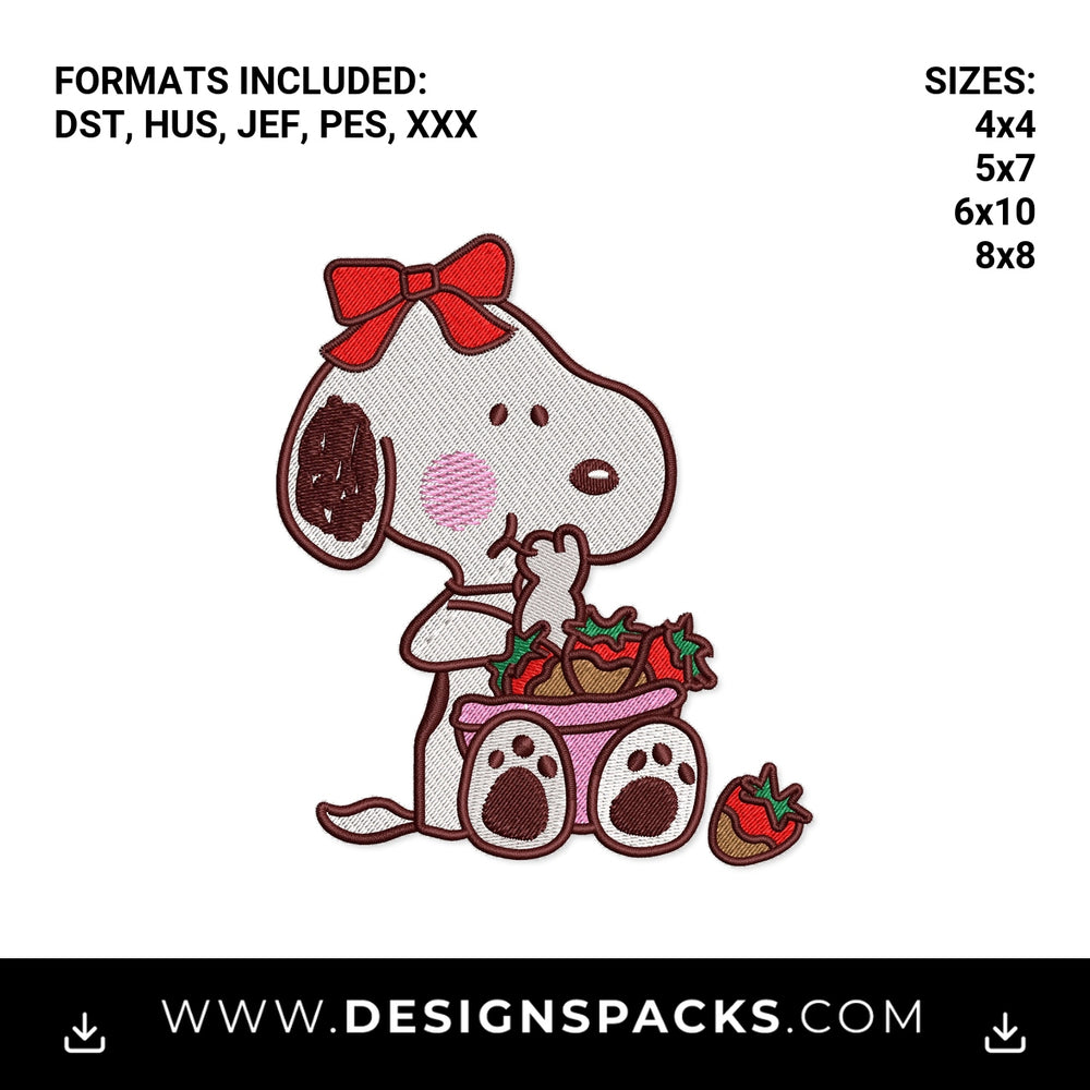 Belle Eating Chocolate Strawberries Embroidery Design - Instant digital download pattern at Designspacks.com