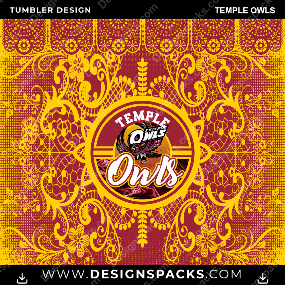 College Sport Lace & Logo Temple Owls NCAA College Sport Tumbler Digital Wrap Design Download