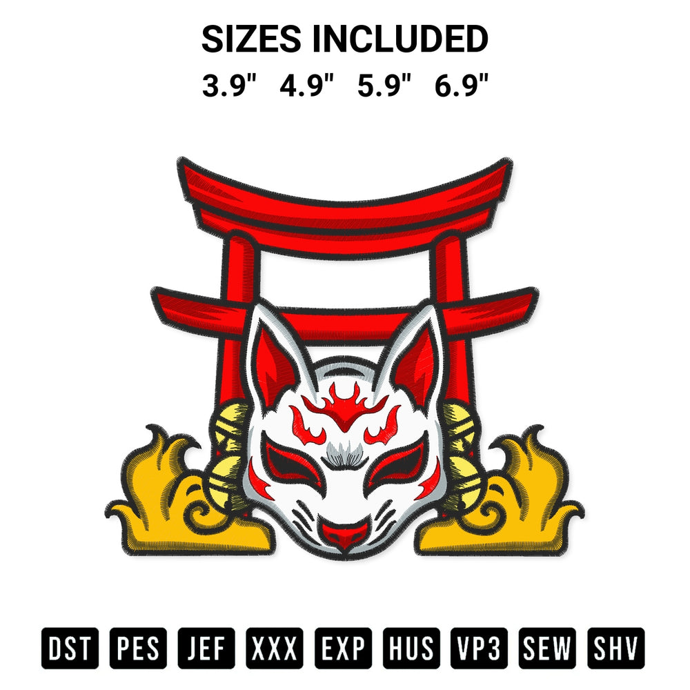 Shop the Fox Mask Torii And Bell Embroidery Design machine embroidery pattern at Designspacks.com. Beautifully digitized for flawless stitching on any fabric. Available sizes: 3.9", 4.9", 5.9", 6.9".