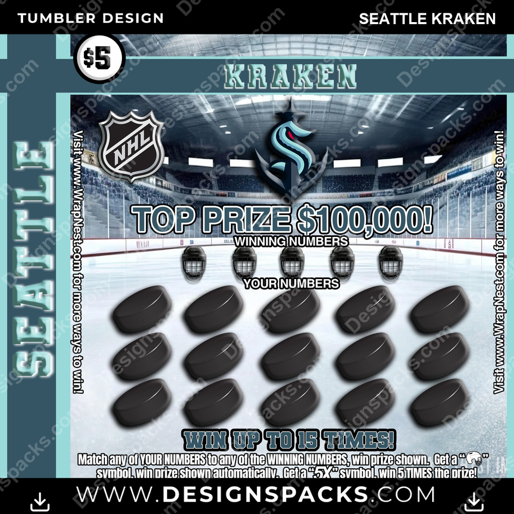 Ice Hockey Lottery Ticket Seattle Kraken NHL Hockey Tumbler Digital Wrap Design Download