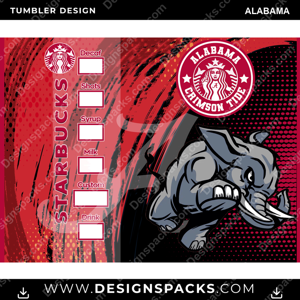 College Sport Starbucks Alabama NCAA College Sport Tumbler Digital Wrap Design Download