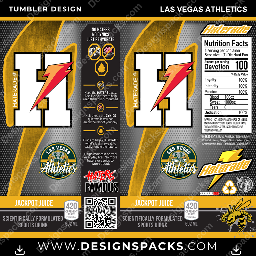Baseball Haterade Las Vegas Athletics Tumbler Digital Wrap Design