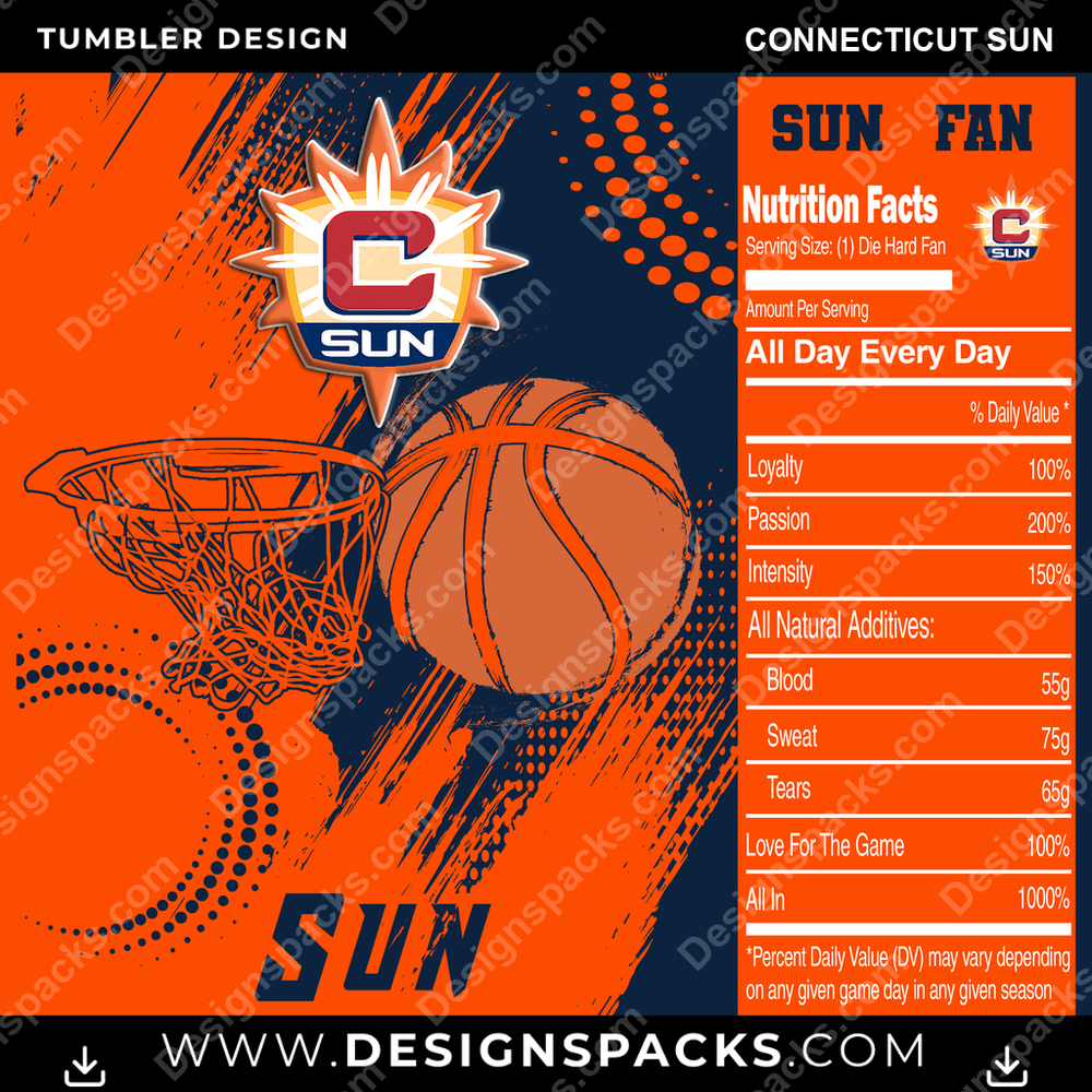 Basketball Team Fan Connecticut Sun NBA Basketball Tumbler Digital Wrap Design Download
