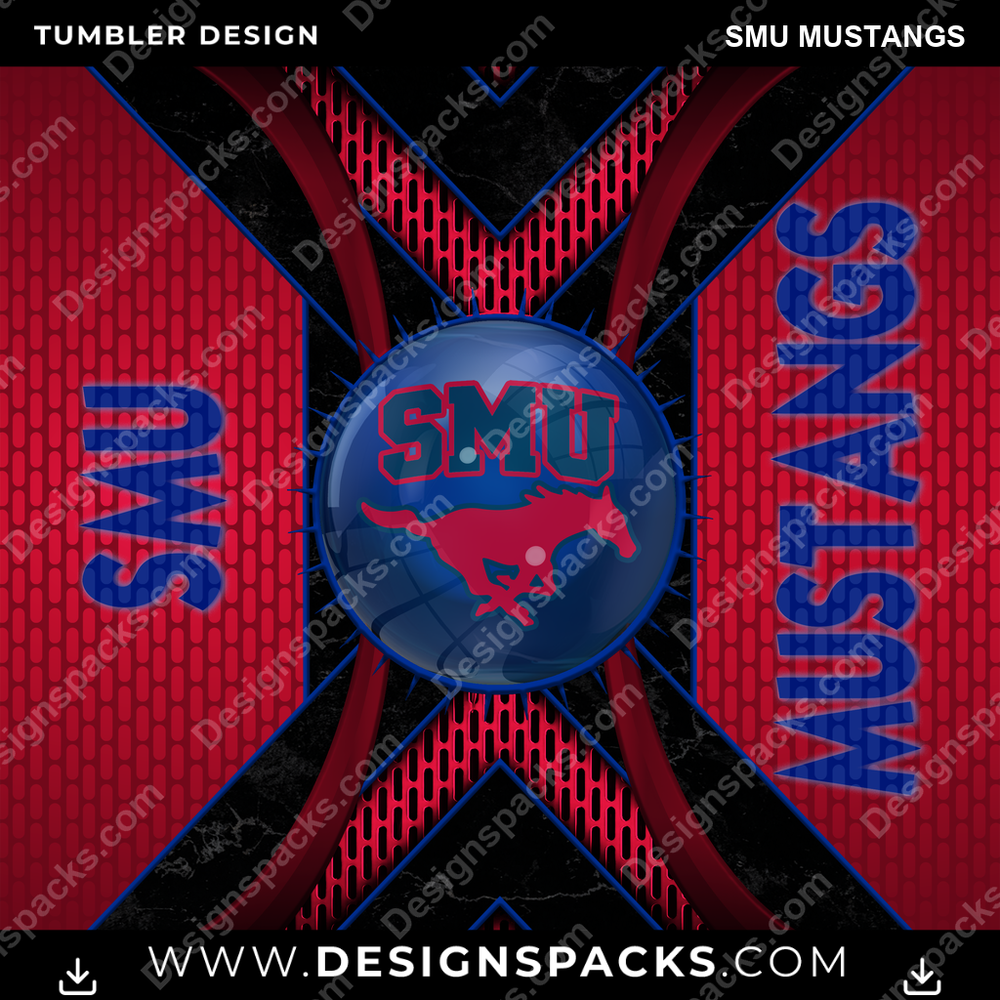 College Sport Metal Grating SMU Mustangs Tumbler Digital Wrap Design