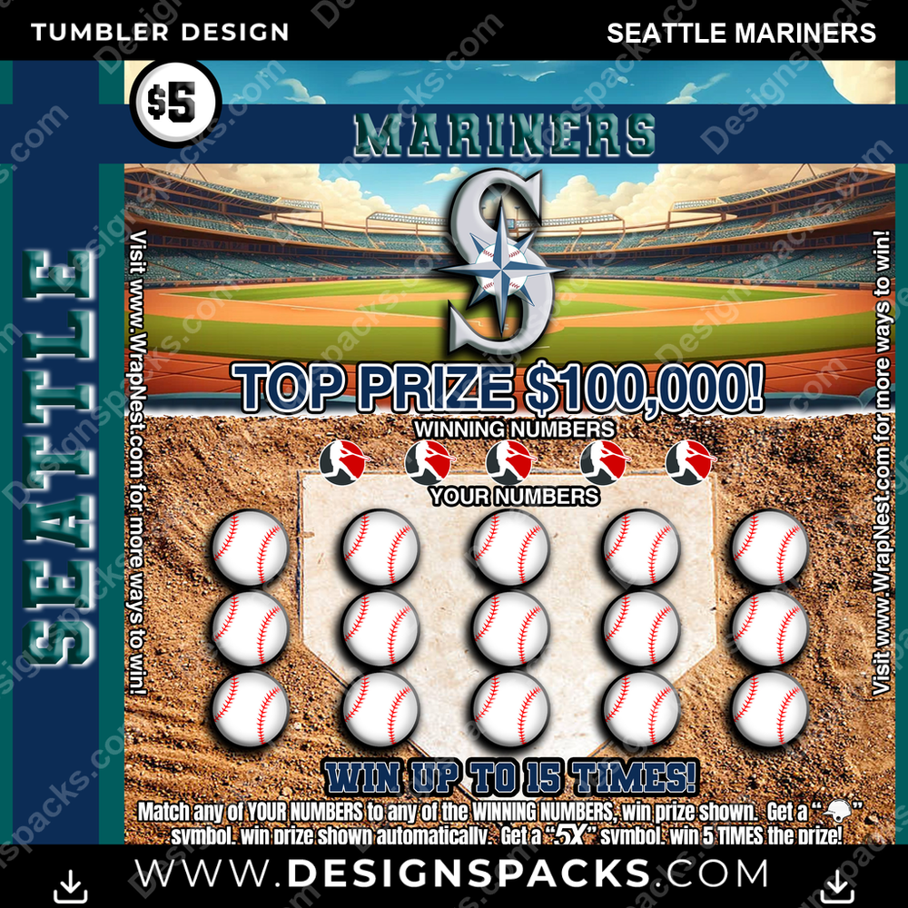 Baseball Lottery Ticket Seattle Mariners Tumbler Digital Wrap Design