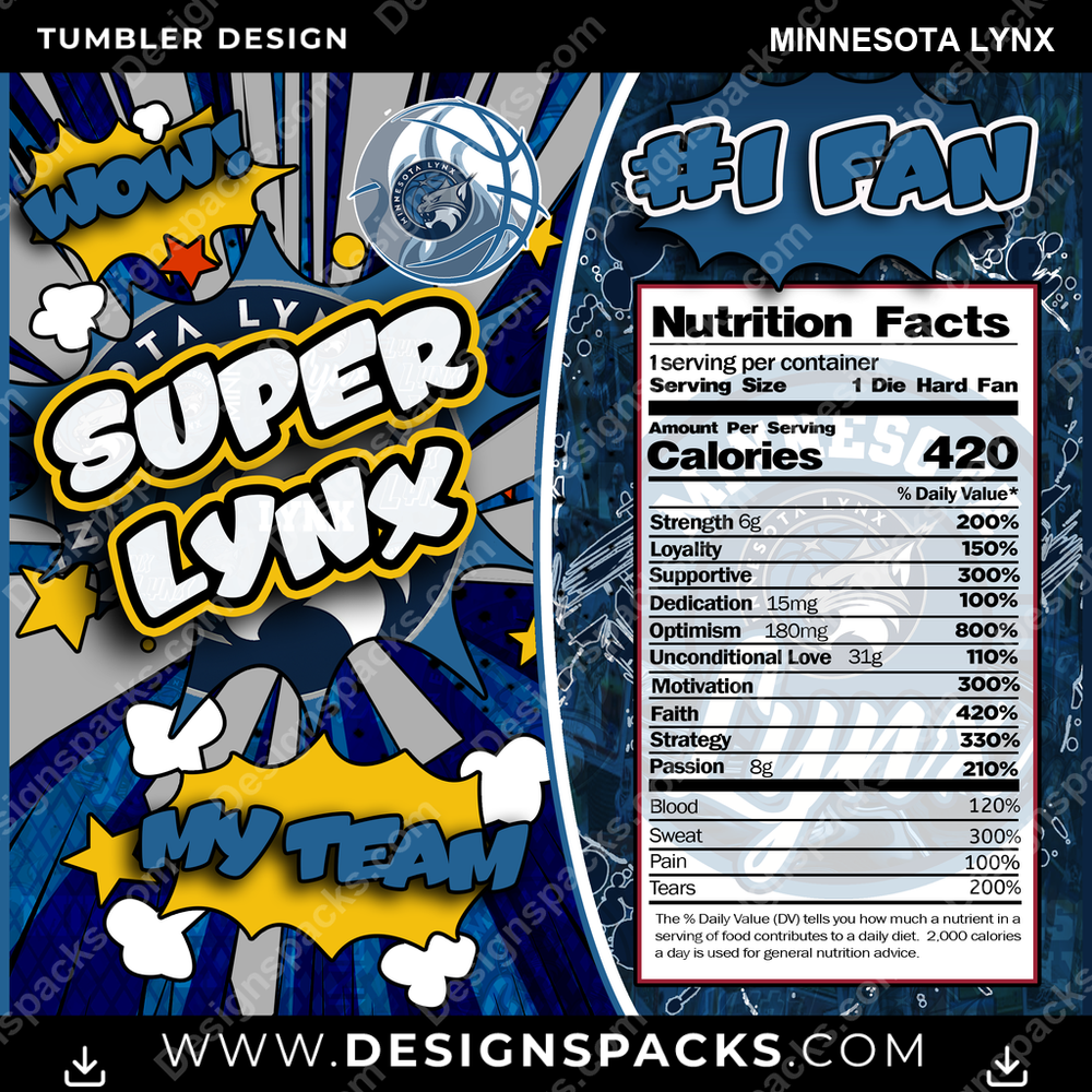 Basketball Super Team Minnesota Lynx Tumbler Digital Wrap Design