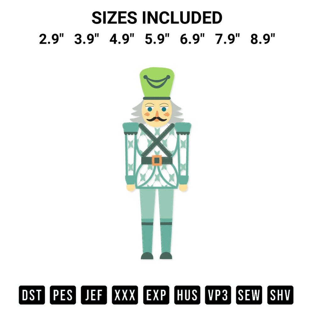 Transform your fabrics with the Chic Nutcracker Embroidery Design embroidery design. Instant access to premium digitized patterns at Designspacks.com. Available sizes: 2.9", 3.9", 4.9", 5.9", 6.9", 7.9", 8.9".