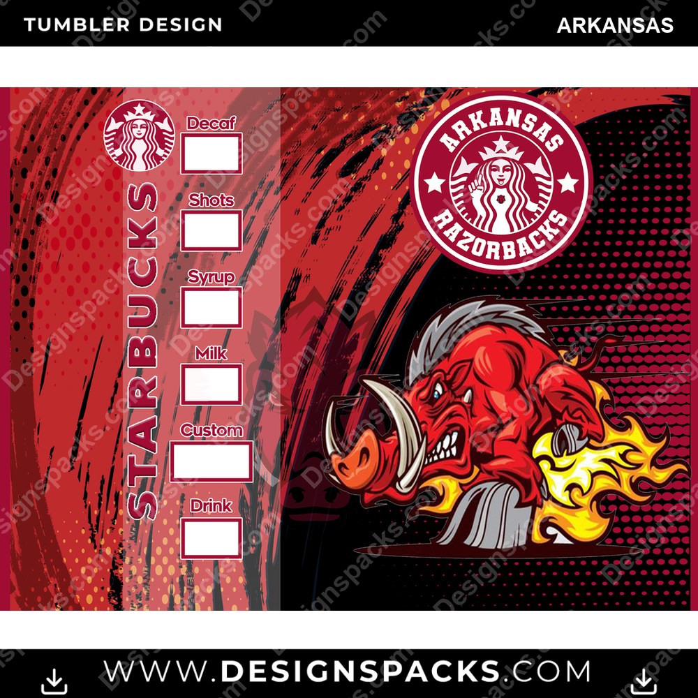 College Sport Starbucks Arkansas Tumbler Digital Wrap Design