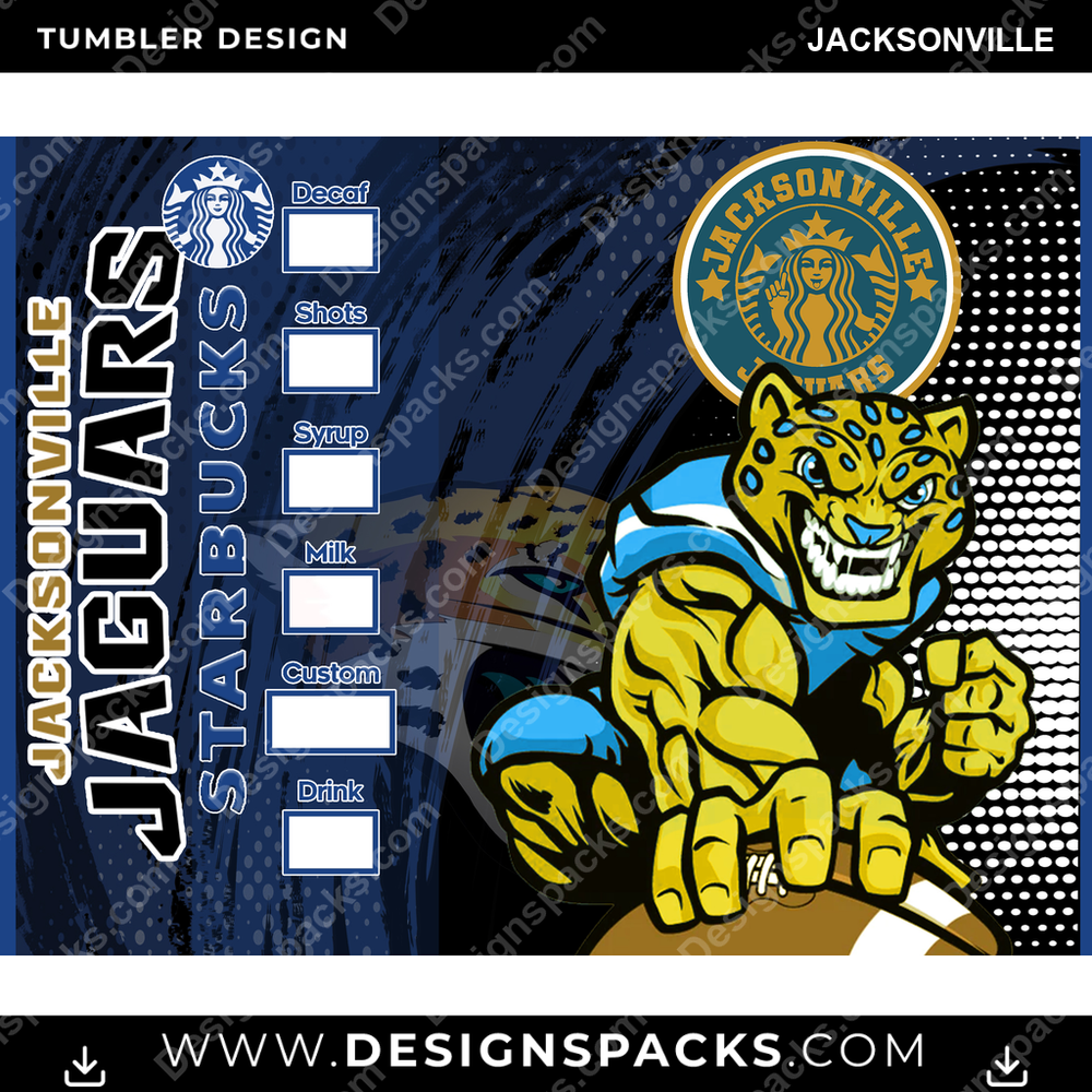 Football Starbucks Jacksonville NFL Football Tumbler Digital Wrap Design Download