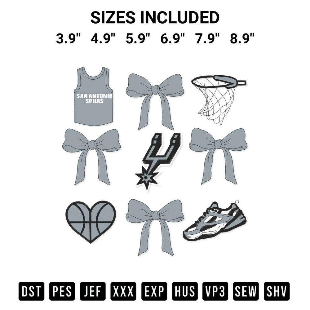 Get the Nba San Antonio Spurs Bow Grid Embroidery Design embroidery design for your custom crafts! Premium digitized files available for instant download at Designspacks.com. Available sizes: 3.9", 4.9", 5.9", 6.9", 7.9", 8.9".