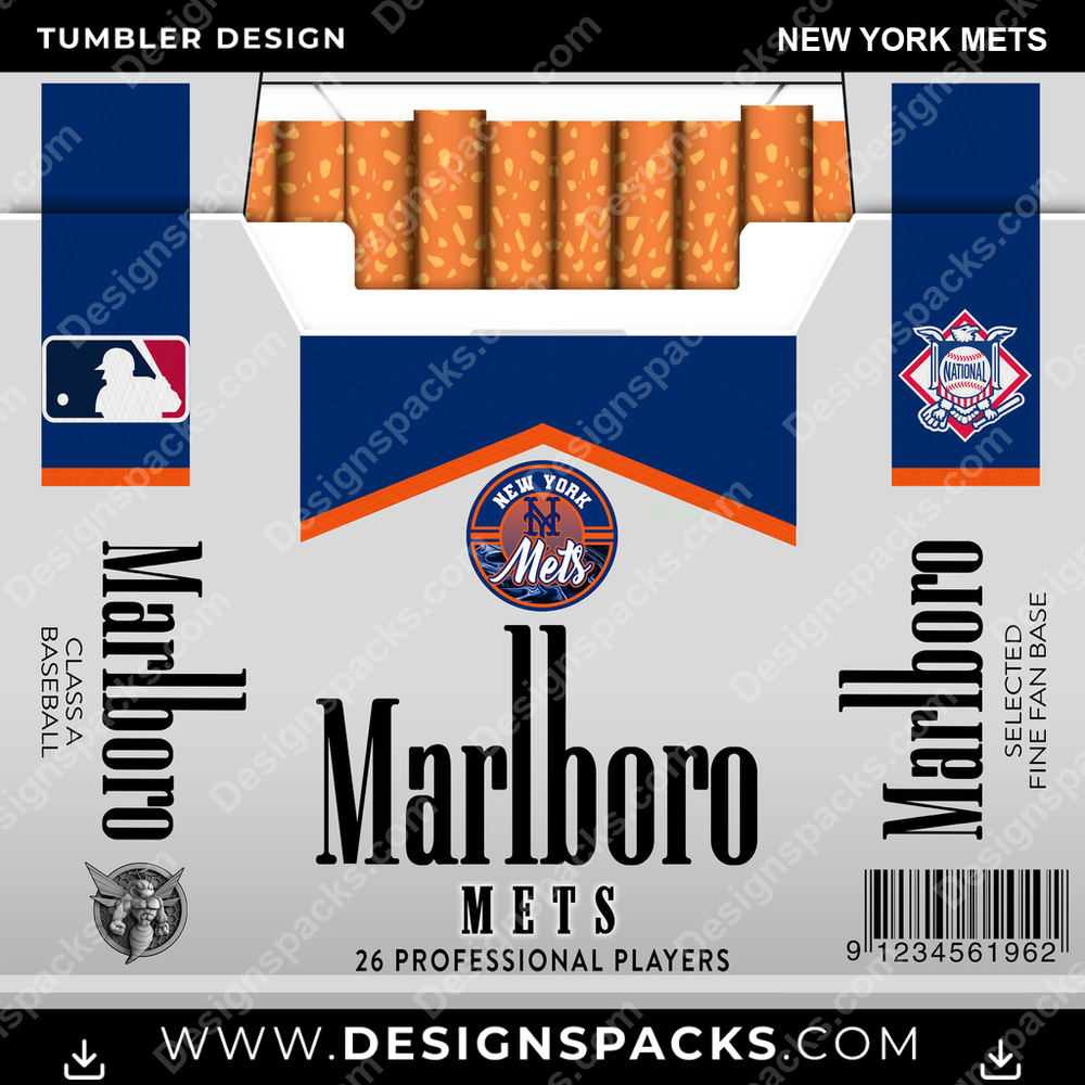 Baseball Marlboro New York Mets Tumbler Digital Wrap Design