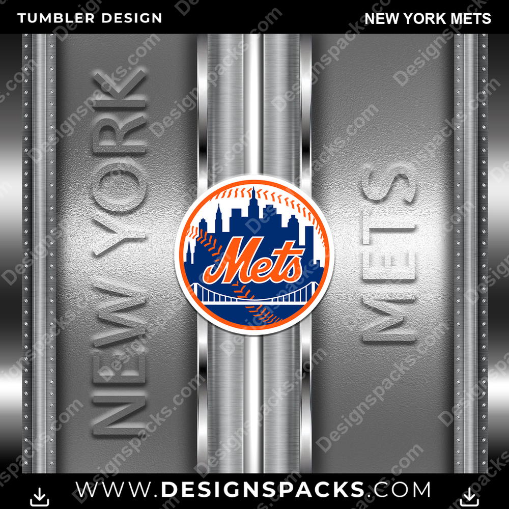 Baseball Metallic New York Mets Tumbler Digital Wrap Design