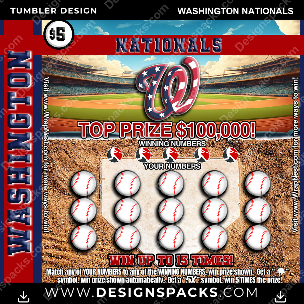 Baseball Lottery Ticket Washington Nationals Tumbler Digital Wrap Design