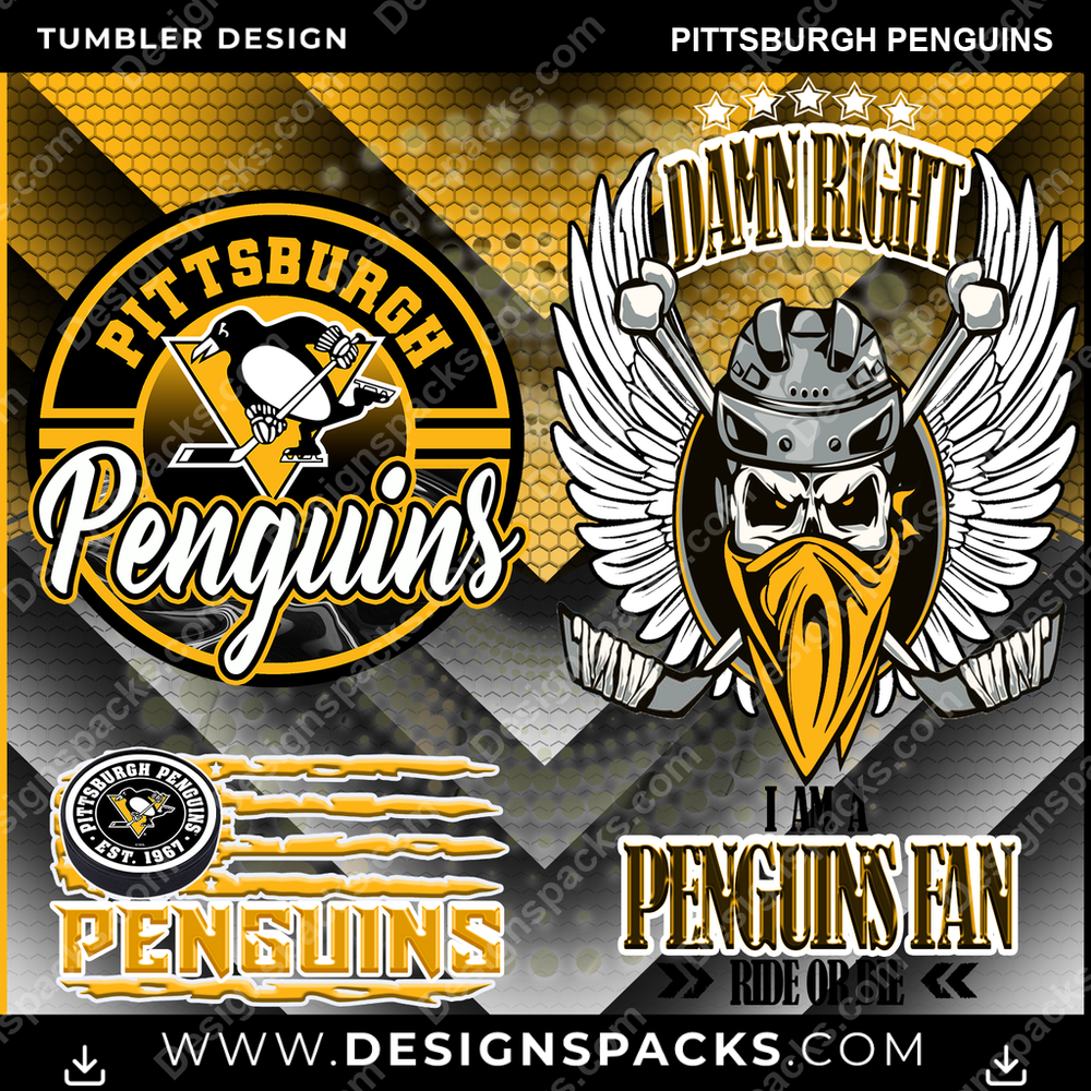 Hockey Skull Team Pittsburgh Penguins NHL Hockey Tumbler Digital Wrap Design Download