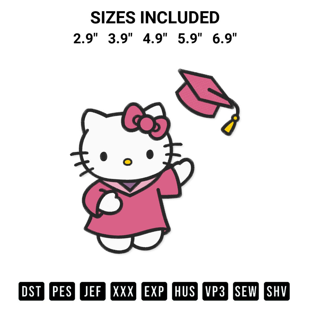 Download the Hello Kitty Graduation Cap Embroidery Design machine embroidery design exclusively at Designspacks.com. Premium digitized pattern for apparel and DIY crafts. Available sizes: 2.9", 3.9", 4.9", 5.9", 6.9".