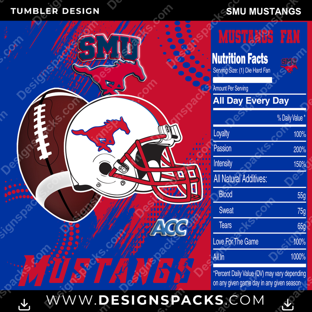 College Sport Team Fan CFB SMU Mustangs Tumbler Digital Wrap Design