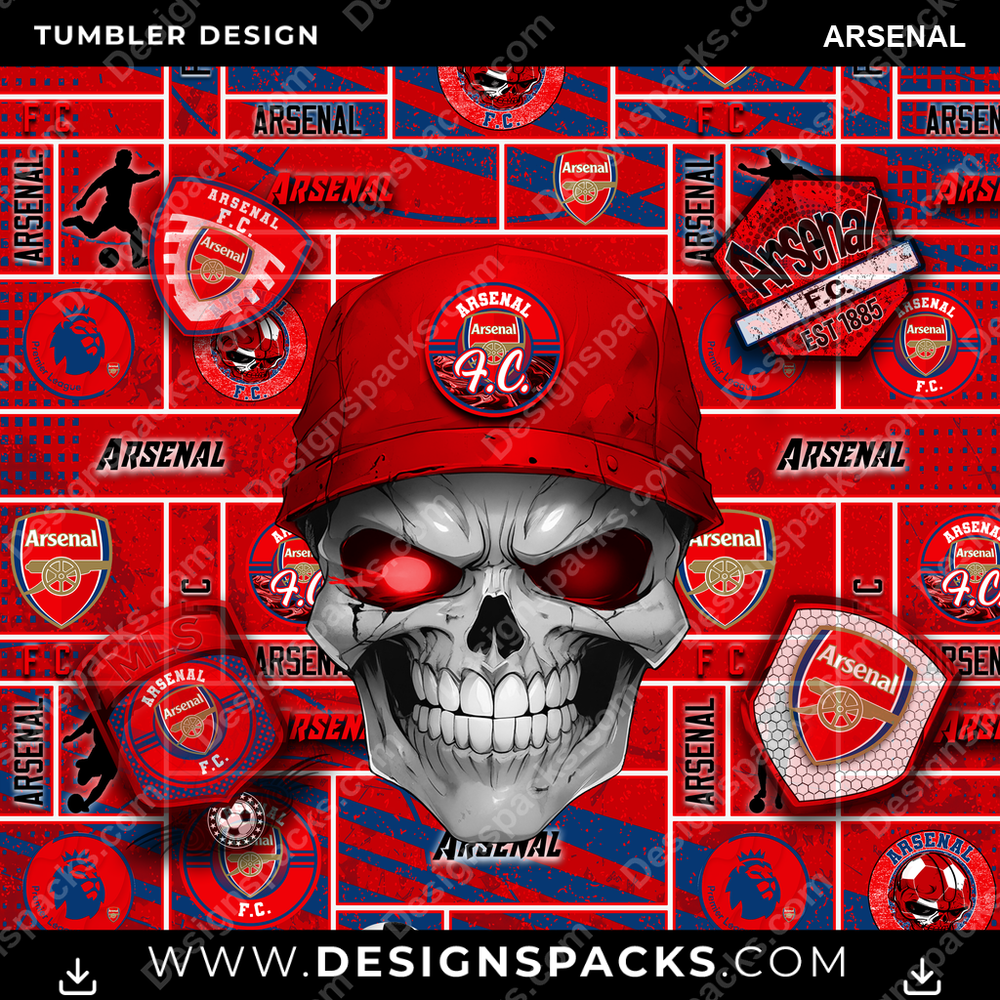 Soccer UK Skull Arsenal Tumbler Digital Wrap Design