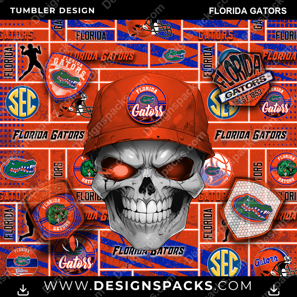 College Sport Skull Florida Gators Tumbler Digital Wrap Design