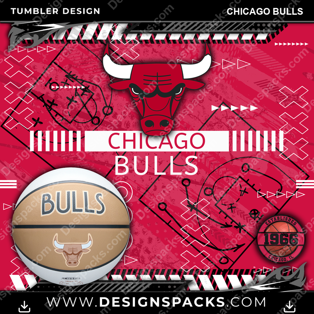 Basketball Xs & Os Chicago Bulls Tumbler Digital Wrap Design