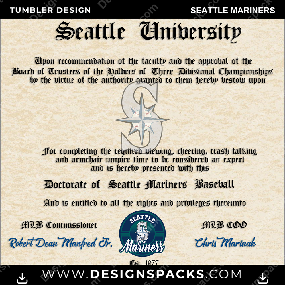 Baseball Diploma Seattle Mariners Tumbler Digital Wrap Design