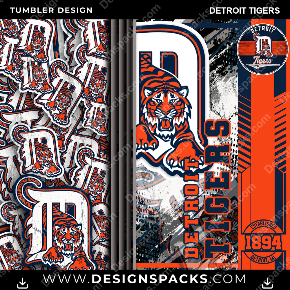 Baseball Sports Detroit Tigers MLB Baseball Tumbler Digital Wrap Design Download