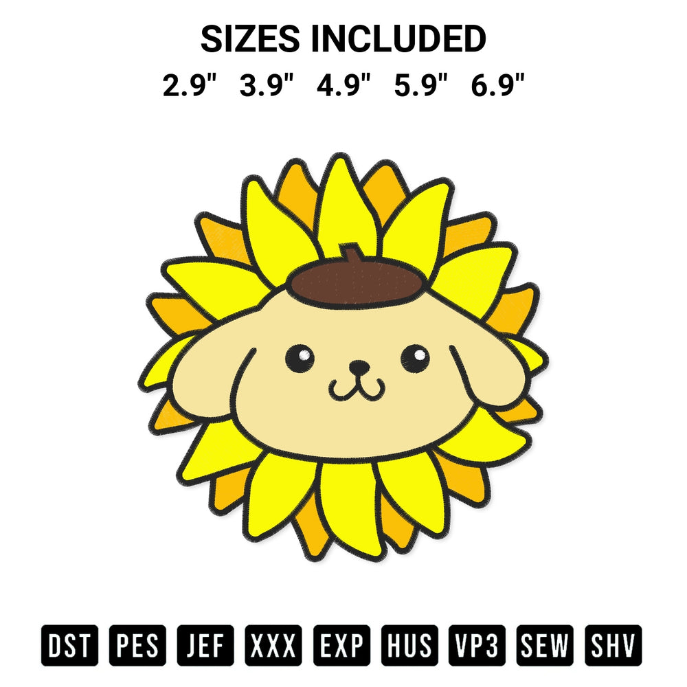 Download the Pompompurin Sunflower Embroidery Design machine embroidery design exclusively at Designspacks.com. Premium digitized pattern for apparel and DIY crafts. Available sizes: 2.9", 3.9", 4.9", 5.9", 6.9".