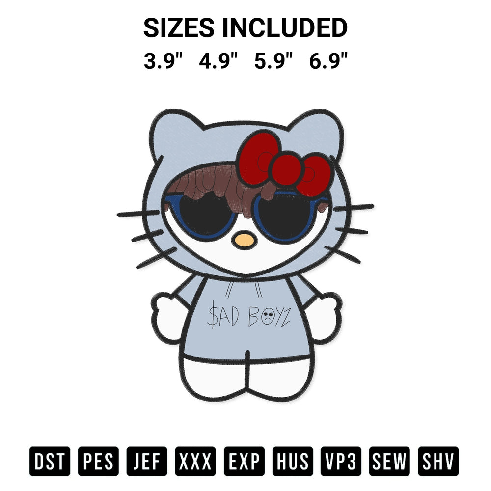Add a unique touch to your apparel with the Kitty Junior H Sad Boyz Embroidery Design embroidery file. Premium instant download available now on Designspacks.com. Available sizes: 3.9", 4.9", 5.9", 6.9".