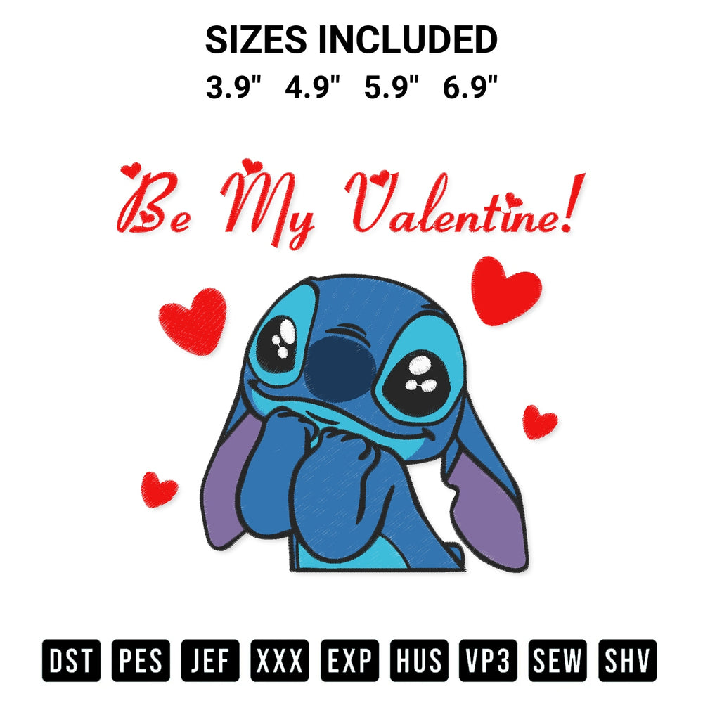 Discover the perfect addition to your crafting collection: Stitch Be My Valentine Disney Couple Matching Happy Valentines Day Embroidery Design embroidery file. Instantly available at Designspacks.com. Available sizes: 3.9", 4.9", 5.9", 6.9".
