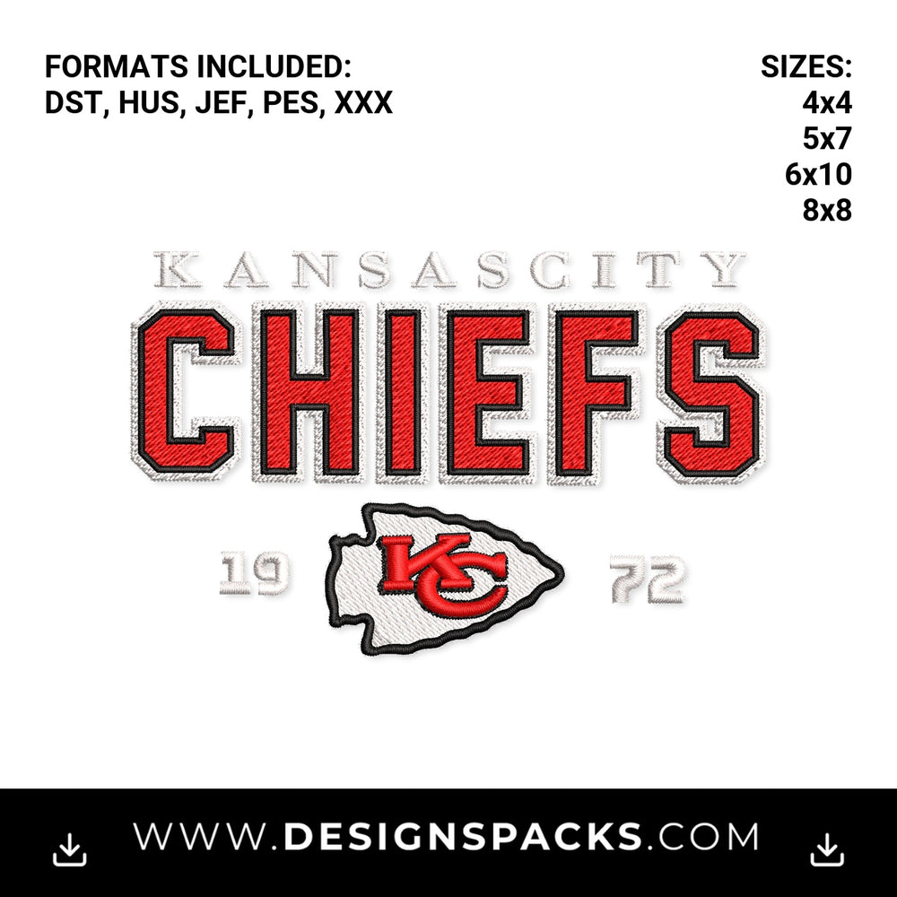 Kansas City Chiefs 1972 Arrowhead Embroidery Design - Instant digital download pattern at Designspacks.com