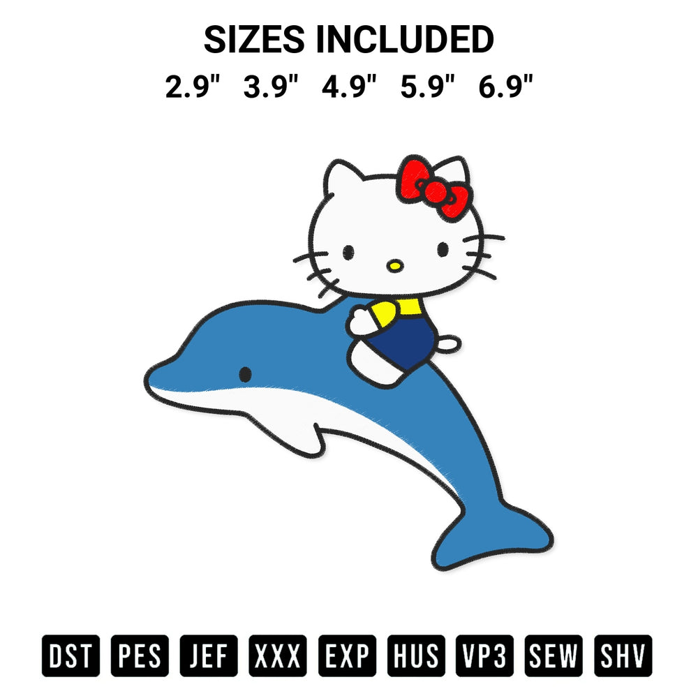 Download the Hello Kitty Riding A Blue Dolphin Embroidery Design machine embroidery design exclusively at Designspacks.com. Premium digitized pattern for apparel and DIY crafts. Available sizes: 2.9", 3.9", 4.9", 5.9", 6.9".