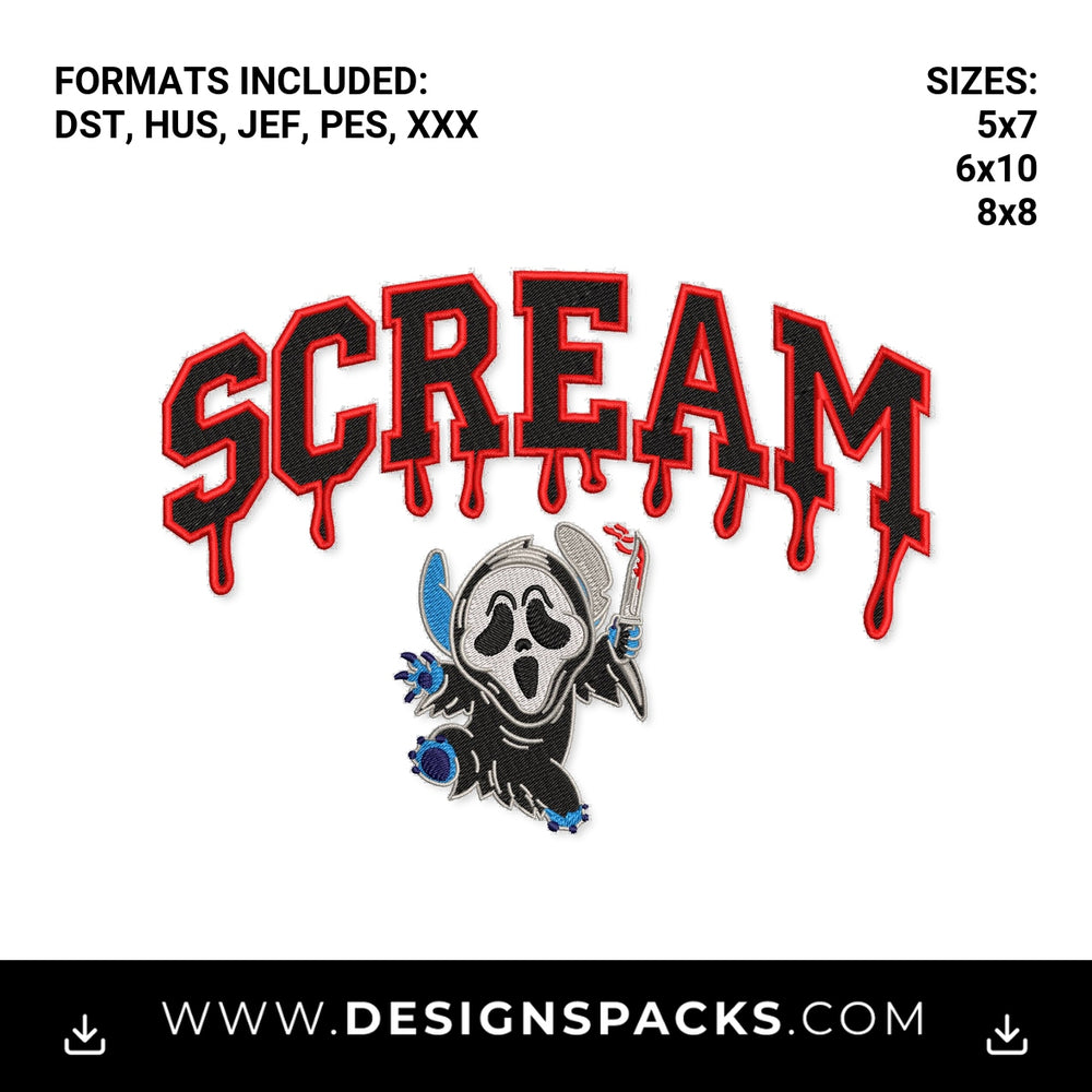 Dripping Scream Stitch Ghostface Embroidery Design - Instant digital download pattern at Designspacks.com