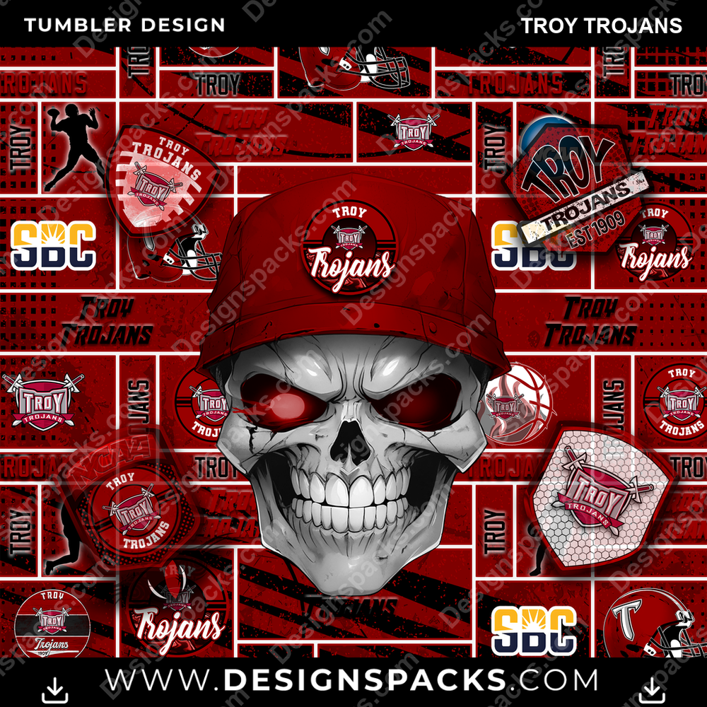 College Sport Skull Troy Trojans Tumbler Digital Wrap Design