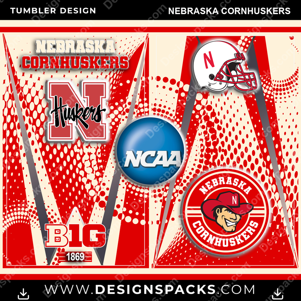 College Sport Team Logo Nebraska Cornhuskers NCAA College Sport Tumbler Digital Wrap Design Download