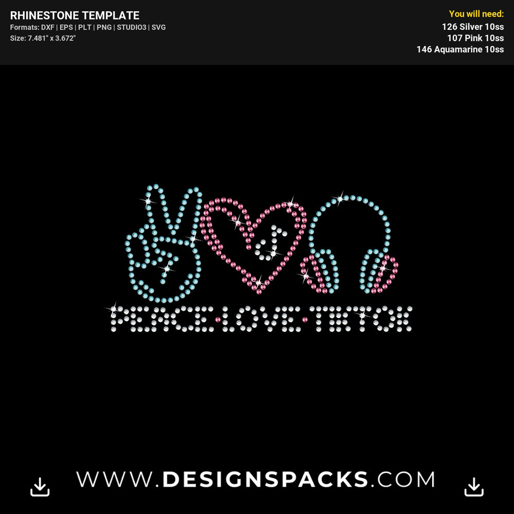 Peace Love Tiktok Social Media Rhinestone Digital Template