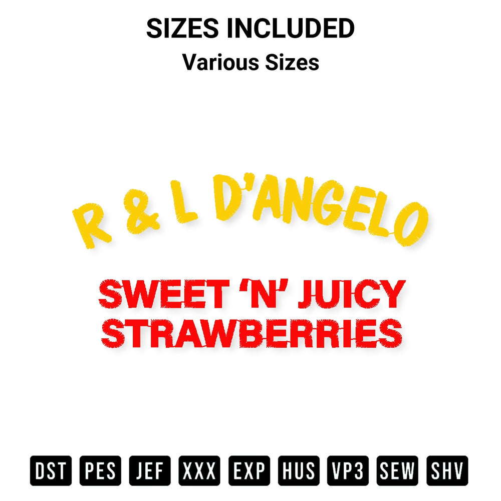 Download the R L Dangelo Sweet Strawberries Embroidery Design machine embroidery design exclusively at Designspacks.com. Premium digitized pattern for apparel and DIY crafts. Available sizes: Various Sizes.