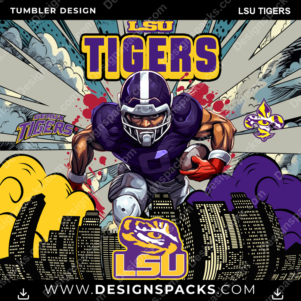 College Sport Comic Cover LSU Tigers Tumbler Digital Wrap Design