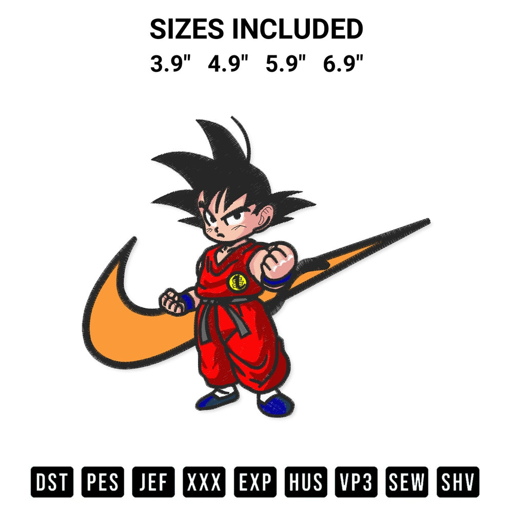 Download the Goku Dragon Ball Inspired Nike Embroidery Design machine embroidery design exclusively at Designspacks.com. Premium digitized pattern for apparel and DIY crafts. Available sizes: 3.9", 4.9", 5.9", 6.9".