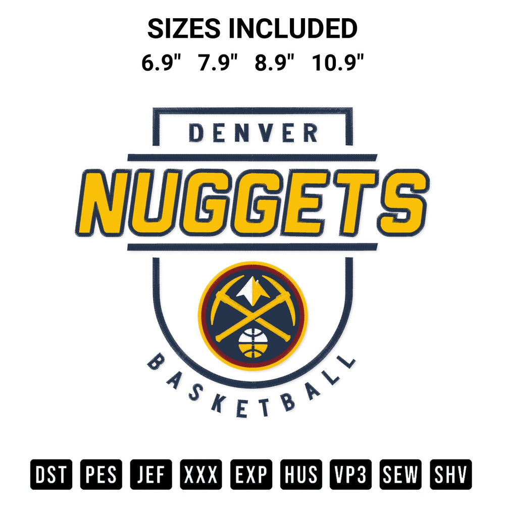 Looking for the perfect pattern? Download the Denver Nuggets Basketball Logo Embroidery Design embroidery design today at Designspacks.com. Crisp, clean stitching guaranteed. Available sizes: 6.9", 7.9", 8.9", 10.9".