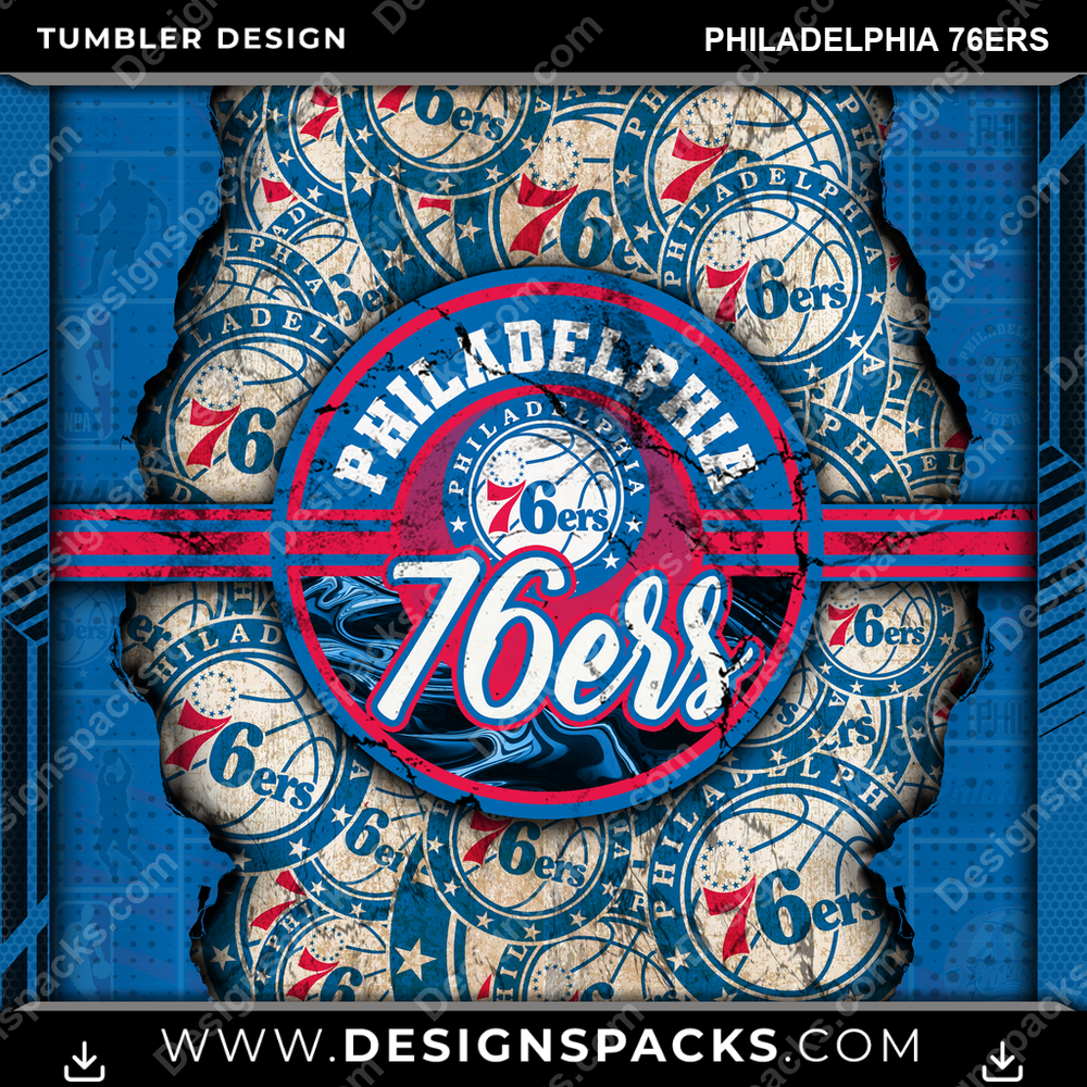 Basketball Ripped Philadelphia 76ers Tumbler Digital Wrap Design