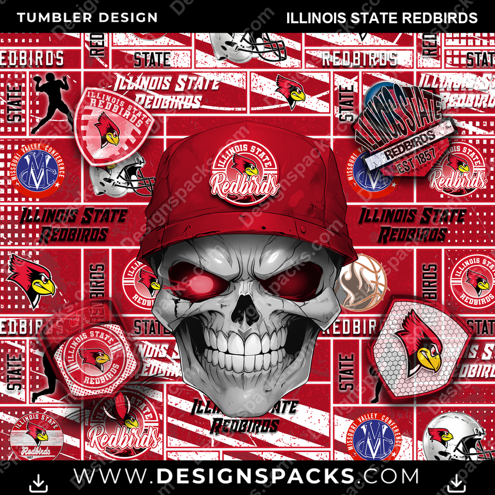 College Sport Skull Illinois State Redbirds NCAA College Sport Tumbler Digital Wrap Design Download