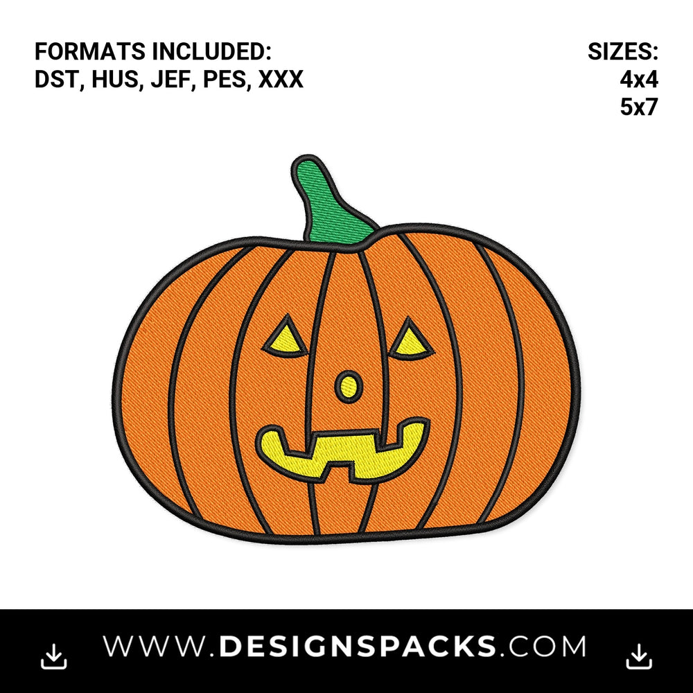 Halloween Jack-O'-Lantern Pumpkin Embroidery Design - Instant digital download pattern at Designspacks.com
