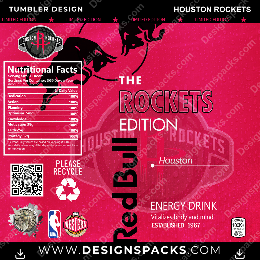 Basketball Red Bull Houston Rockets NBA Basketball Tumbler Digital Wrap Design Download