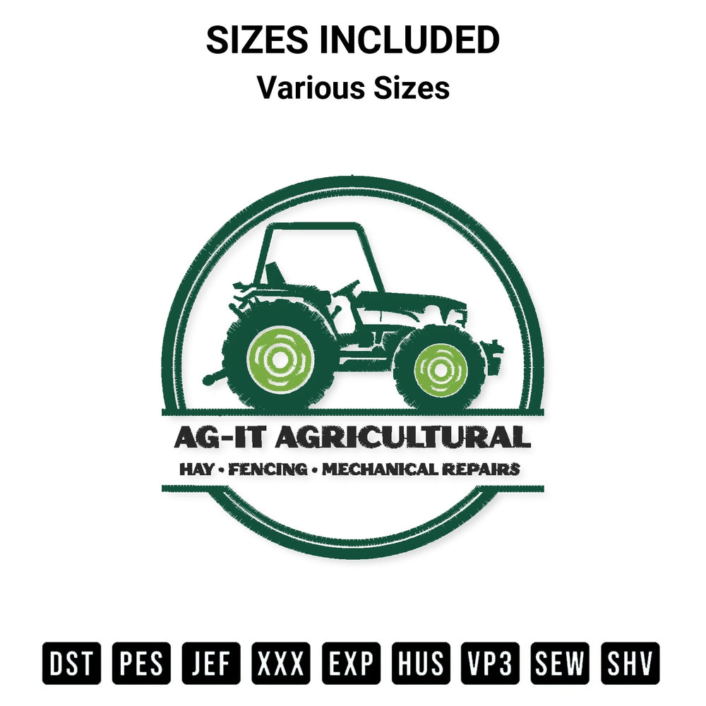 Elevate your next project with our Ag It Agricultural Embroidery Design embroidery file. Shop high-quality digital patterns instantly at Designspacks.com. Available sizes: Various Sizes.