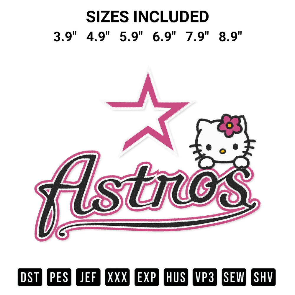 Create amazing crafts with the Hello Kitty Houston Astros Embroidery Design embroidery file. High-quality digital download from Designspacks.com, perfect for beginners and pros. Available sizes: 3.9", 4.9", 5.9", 6.9", 7.9", 8.9".